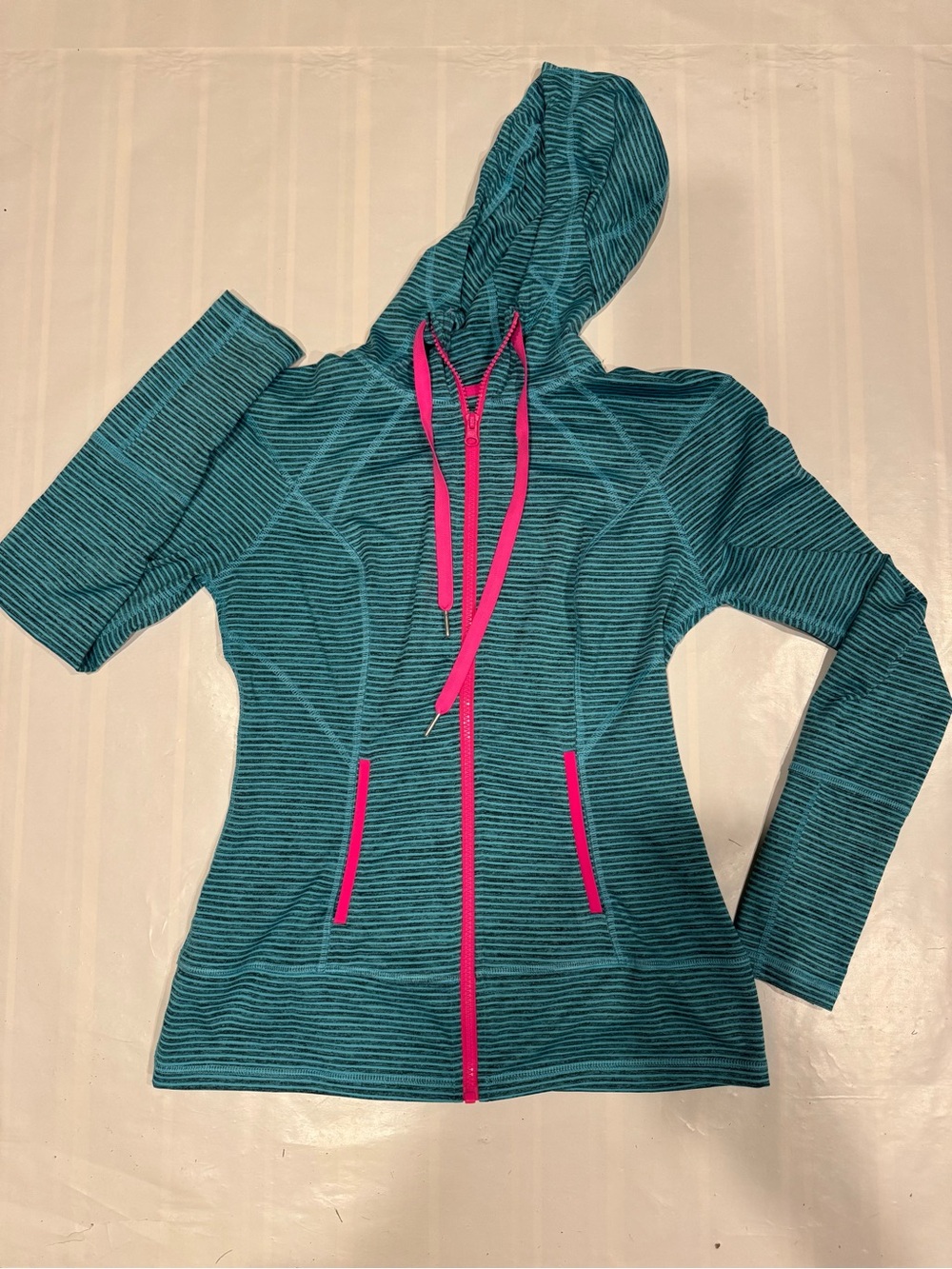 Women's Lukka Athletic Zipup Hoodie - Teal/Black Striped - Small